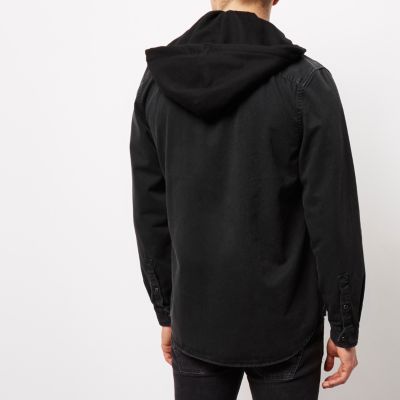 Black hooded denim shirt